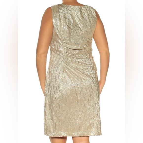 Calvin Klein Shimmering Metallic Gold Sleeveless Sheath Dress, Plus Size 16, 16W - Picture 2 of 14